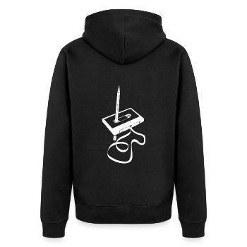 Kassette - Band aufwickeln - Magnetband - Unisex Premium Bio Zip Hoodie - Schwarz - Hinten - Nico (187cm)