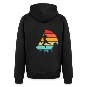 Vintage Rock Climbing Bouldering - Unisex Premium Organic Zip Hoodie - black - Back - Nico (187cm)