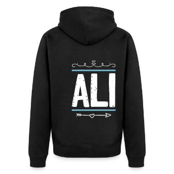 Ali - Unisex Premium Bio Zip Hoodie - Schwarz - Hinten - Nico (187cm)