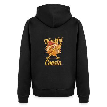 One Thankful Cousin Turkey Family Matching Funny - Unisex Premium Organic Zip Hoodie - black - Back - Nico (187cm)