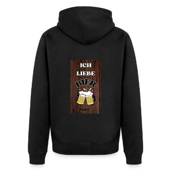 Ich liebe Bier - Unisex Premium Bio Zip Hoodie - Schwarz - Hinten - Nico (187cm)