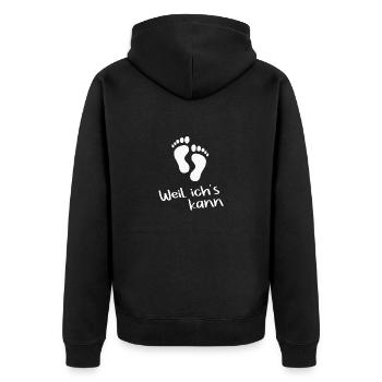 Barfuss · Weil ich's kann - Unisex Premium Bio Zip Hoodie - Schwarz - Hinten - Nico (187cm)