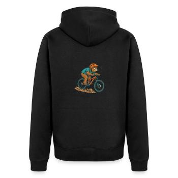 Downhill Bear on Bike – Wild & Adventurous - Unisex Premium Organic Zip Hoodie - black - Back - Nico (187cm)