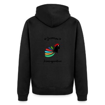 BAUER. BAUER. LANDWIRTSCHAFT. FIRMA - Unisex Premium Bio Zip Hoodie - Schwarz - Hinten - Nico (187cm)