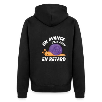 En avance c'est aussi en retard - Veste à capuche bio Premium Unisexe - noir - Dos - Nico (187cm)