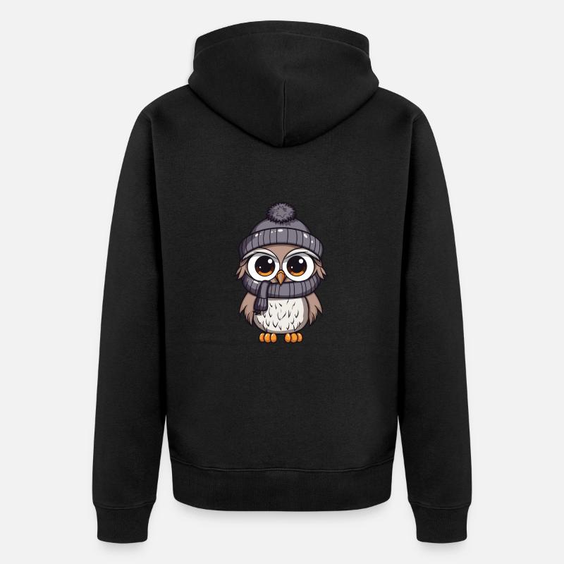 Eule Winter Comic - Unisex Premium Bio Zip Hoodie - Schwarz