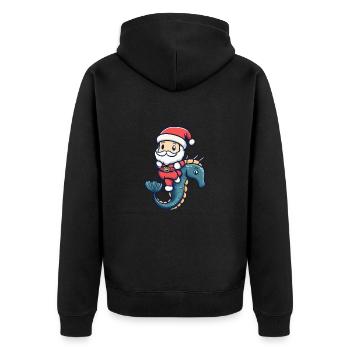 Seepferd Weihnachtsmann - Unisex Premium Bio Zip Hoodie - Schwarz - Hinten - Nico (187cm)