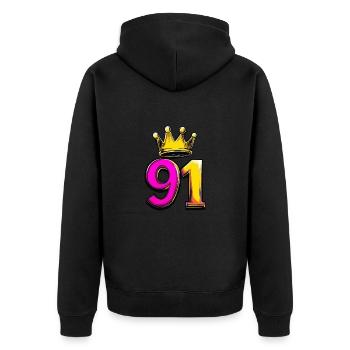 91 Number Crown - Unisex Premium Organic Zip Hoodie - black - Back - Nico (187cm)