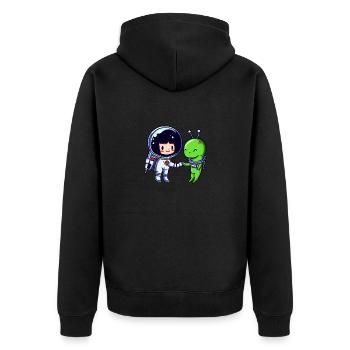 Begrüßung im Weltraum: Alien & Astronaut Handshake - Unisex Premium Bio Zip Hoodie - Schwarz - Hinten - Nico (187cm)