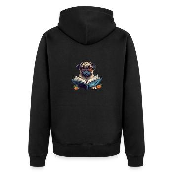 Pug of the reading artists: Cool with book and - Unisex Premium Organic Zip Hoodie - black - Back - Nico (187cm)