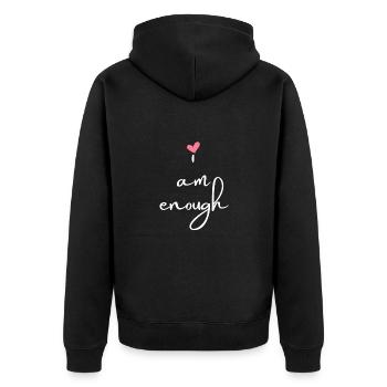 I am enough - weiß - Unisex Premium Bio Zip Hoodie - Schwarz - Hinten - Nico (187cm)