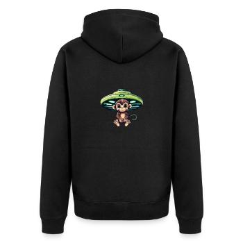 Alien UFO and seated chimpanzee - Unisex Premium Organic Zip Hoodie - black - Back - Nico (187cm)