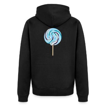 Blauer Lolli mit Stiel - Unisex Premium Bio Zip Hoodie - Schwarz - Hinten - Nico (187cm)