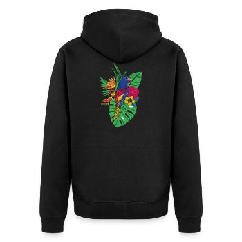 gaya flower parrot - Unisex Premium Bio Zip Hoodie - Schwarz - Hinten - Nico (187cm)