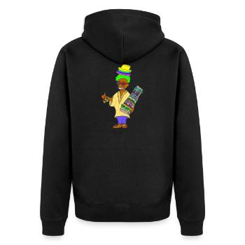 Hallo Helmut Mallorca (in Farbe) - Unisex Premium Bio Zip Hoodie - Schwarz - Hinten - Nico (187cm)