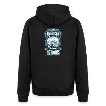Hotrod Rennfahrer - Unisex Premium Bio Zip Hoodie - Schwarz - Hinten - Nico (187cm)