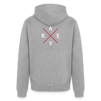 Rave - Unisex Premium Bio Zip Hoodie - Grau meliert - Hinten - Nico (187cm)
