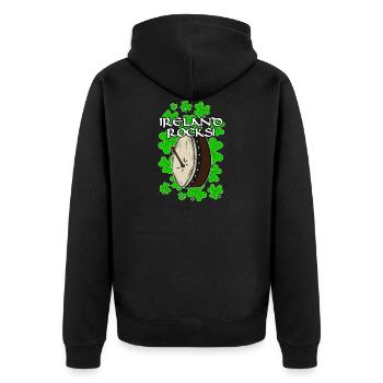 Irland Rocks Bodhran Irish St Patrick es Day - Unisex Premium Bio Zip Hoodie - Schwarz - Hinten - Nico (187cm)