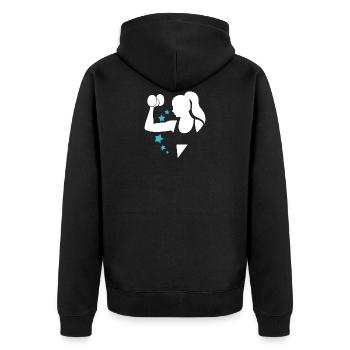 Fitness Frau Hantel - Unisex Premium Bio Zip Hoodie - Schwarz - Hinten - Nico (187cm)