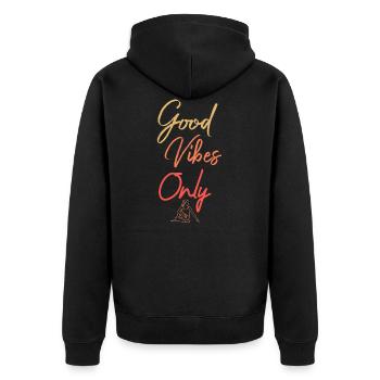 Nur Gute Vibes Yoga Workout shirts mit Asana Pose - Unisex Premium Bio Zip Hoodie - Schwarz - Hinten - Nico (187cm)