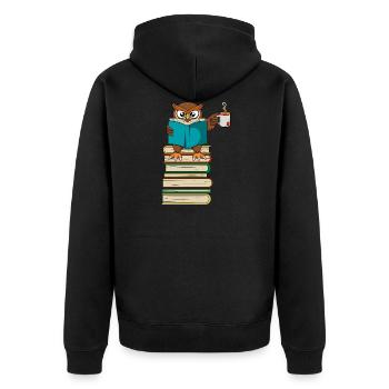 Livre drôle de hibou lisant et buvant du thé - Veste à capuche bio Premium Unisexe - noir - Dos - Nico (187cm)