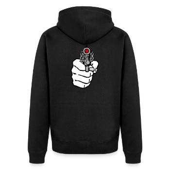 Liebe Schuss - Unisex Premium Bio Zip Hoodie - Schwarz - Hinten - Nico (187cm)