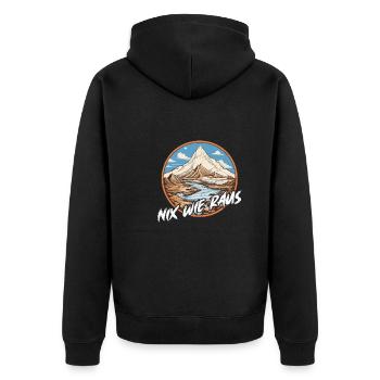 Nix wie raus - perfekt für Outdoor Fans - Unisex Premium Bio Zip Hoodie - Schwarz - Hinten - Nico (187cm)