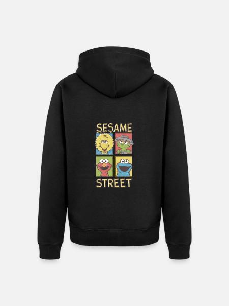 Sesame Street Bibo, Oscar, Elmo, Cookie Monster - Premium økologisk unisex-hættejakke - sort