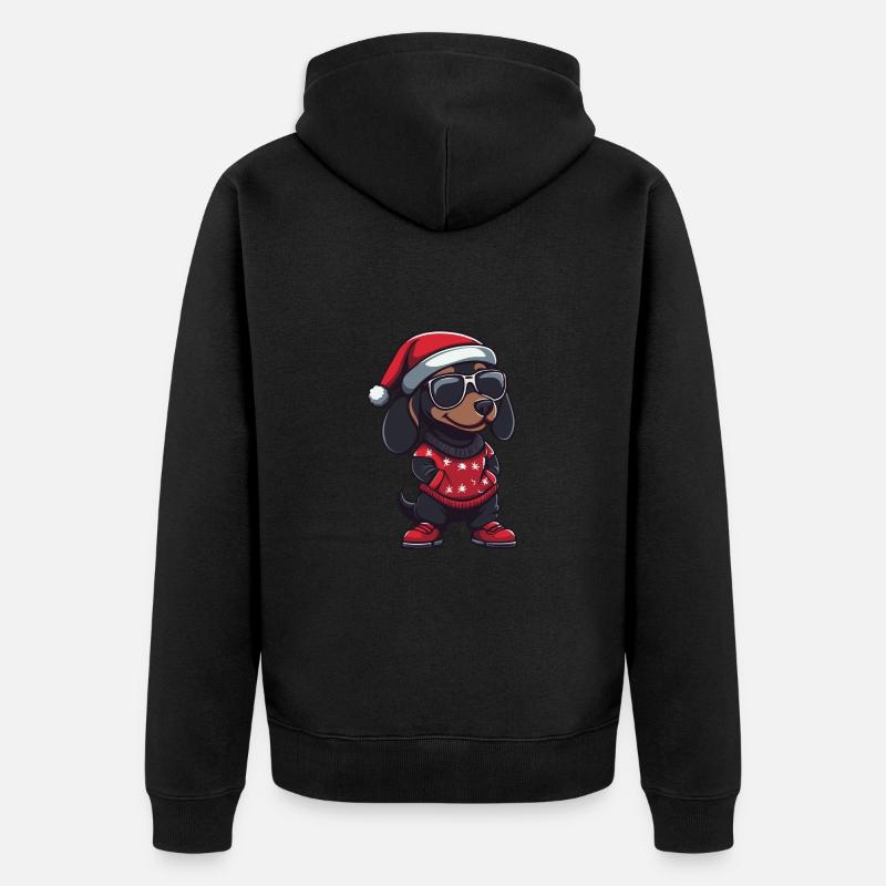 Teckel chien Noël moche Noël teckel - Veste à capuche bio Premium Unisexe - noir