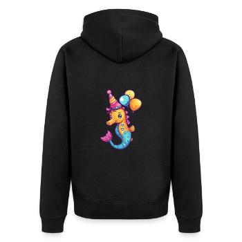 Seepferd Geburtstag Baby - Unisex Premium Bio Zip Hoodie - Schwarz - Hinten - Nico (187cm)