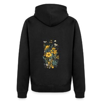 Wunderschönes Boho Blumen Herbarium Bouquet gelb - Unisex Premium Bio Zip Hoodie - Schwarz - Hinten - Nico (187cm)