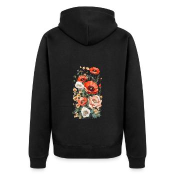 Wunderschönes Boho Mohn Herbarium Bouquet - Unisex Premium Bio Zip Hoodie - Schwarz - Hinten - Nico (187cm)