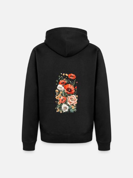 Beautiful Boho Poppy Herbarium Bouquet - Unisex Premium Organic Zip Hoodie - black