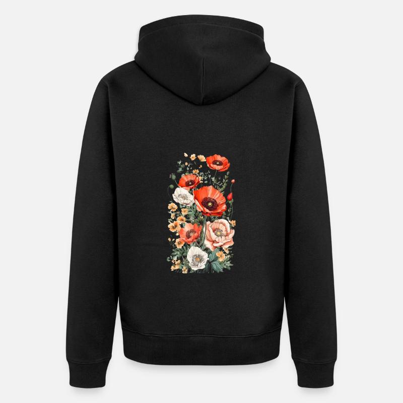 Wunderschönes Boho Mohn Herbarium Bouquet - Unisex Premium Bio Zip Hoodie - Schwarz