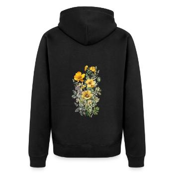 Wunderschönes Boho Blumen Herbarium Bouquet gelb - Unisex Premium Bio Zip Hoodie - Schwarz - Hinten - Nico (187cm)