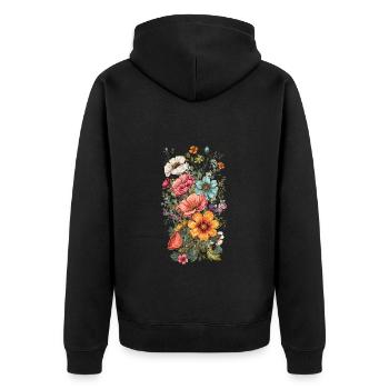 Wunderschönes Boho Blumen Herbarium Bouquet - Unisex Premium Bio Zip Hoodie - Schwarz - Hinten - Nico (187cm)