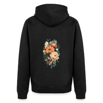 Magnifique pastel d’herbier de fleurs bohèmes - Veste à capuche bio Premium Unisexe - noir - Dos - Nico (187cm)