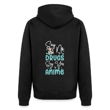 Anime Japanisch Kunst Asiatisch - Unisex Premium Bio Zip Hoodie - Schwarz - Hinten - Nico (187cm)