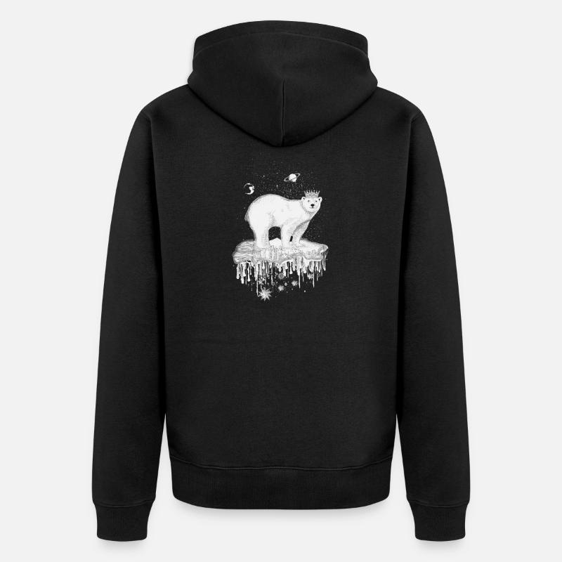Eisbär mit Krone auf Eisscholle - Unisex Premium Bio Zip Hoodie - Schwarz