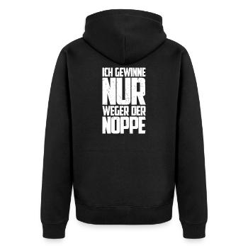 Ich gewinne nur wegen Noppe Tischtennisspieler - Unisex Premium Bio Zip Hoodie - Schwarz - Hinten - Nico (187cm)