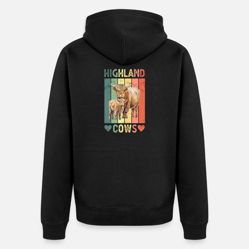 Vache bovine écossaise des Highlands - Veste à capuche bio Premium Unisexe - noir