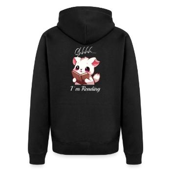 Katze mit Buch - Unisex Premium Bio Zip Hoodie - Schwarz - Hinten - Nico (187cm)