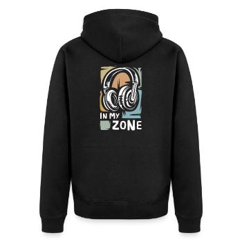 Icône de casque vintage - Logo de In My Zone Music - Veste à capuche bio Premium Unisexe - noir - Dos - Nico (187cm)