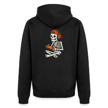 Skelett Gamer in Kopfhörern Halloween - Unisex Premium Bio Zip Hoodie - Schwarz - Hinten - Nico (187cm)