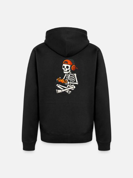 Skeleton Gamer in Headphones Halloween - Unisex Premium Organic Zip Hoodie - black