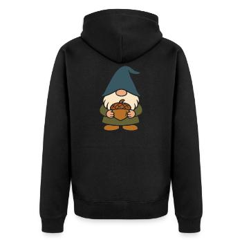 Gartenzwerg-Wichtel mit Eichel Motiv für'n Herbst - Unisex Premium Bio Zip Hoodie - Schwarz - Hinten - Nico (187cm)