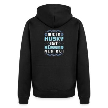 husky hund spruch - Unisex Premium Bio Zip Hoodie - Schwarz - Hinten - Nico (187cm)