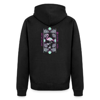 Roll With It Flamingo - Unisex Premium Organic Zip Hoodie - black - Back - Nico (187cm)