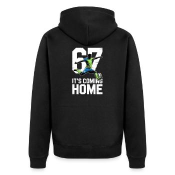 67 – Fußball - Unisex Premium Bio Zip Hoodie - Schwarz - Hinten - Nico (187cm)