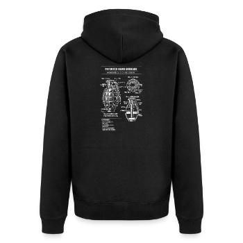 Patentblaupause für Vintage-Granaten - Unisex Premium Bio Zip Hoodie - Schwarz - Hinten - Nico (187cm)